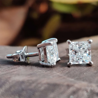 1/2/3/4carat Princess Cut Moissanite Stud Earrings Screw Back 925 Sterling Silver Square Diamond Stud Earring for Women Men Gift