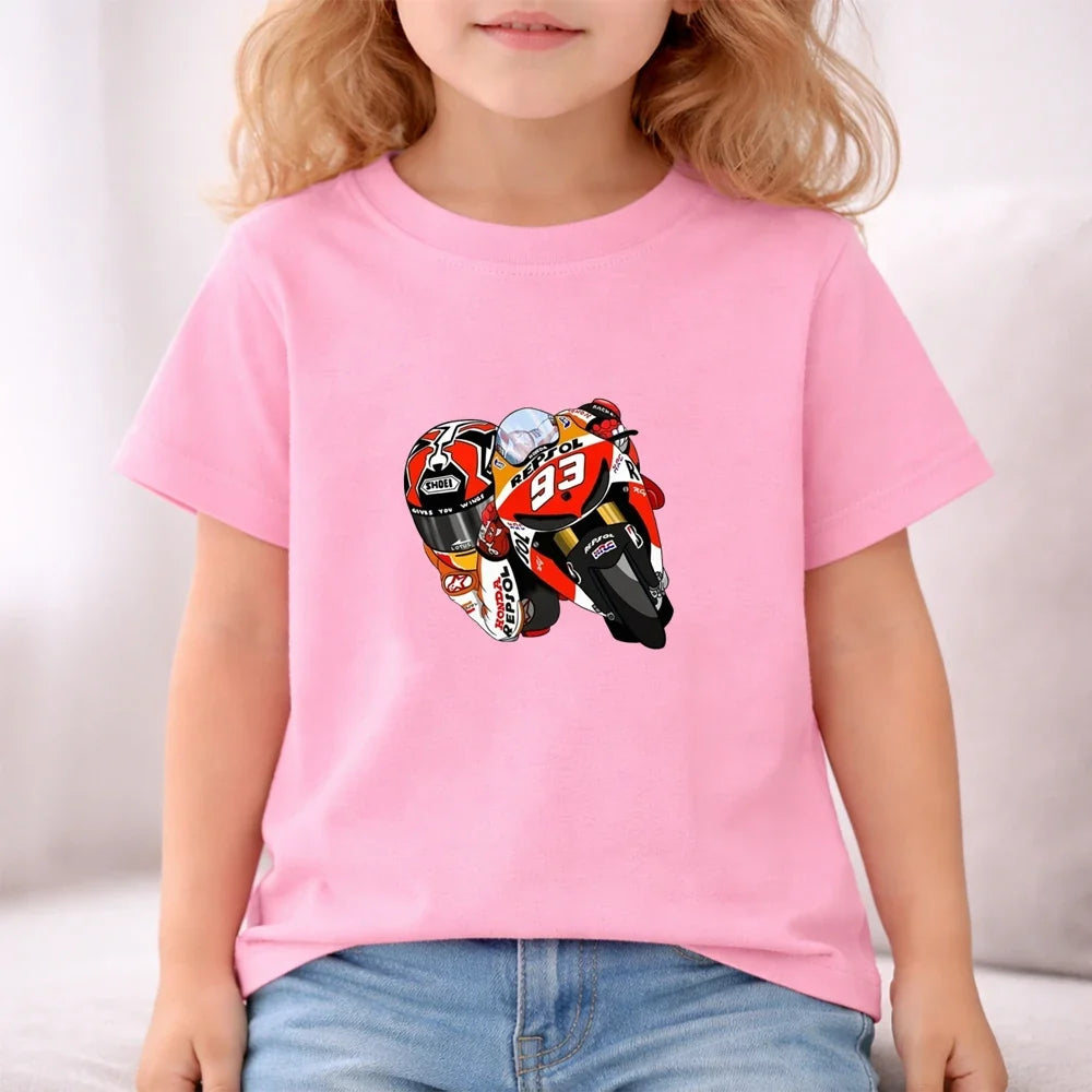 Summer Red Short Sleeve T Shirt + Shorts 2 Piece Motorcycle Race Car Number 93 Children Clothes Casual Boy Girl Kid Tracksuit