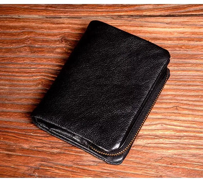 Original vegetable tanned cowhide short wallet, retro top layer cowhide wallet, handmade genuine leather multifunctional wallet