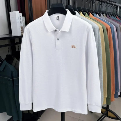 100% cotton long sleeve polo shirt spring and autumn fashion casual luxury brand exquisite embroidery lapel T-shirt new men wear