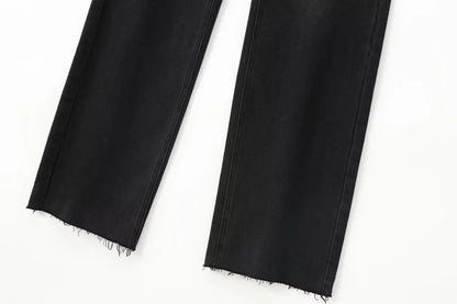 Wide-leg high-waisted jeans  women's classic everything with five pockets washed soft comfortable ultra-long jeans6045022