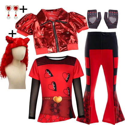2026 Movie Descendant Red Role Playing Costume 3PCS Suit Coat+Dress+Flared Pants Halloween Girls The Rising of Red Clothing Set
