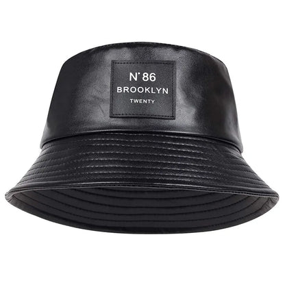 Unisex N86 Label Personality Pu Leather Bucket Hats Fishermen Caps Outdoor Casual Cap Sunscreen Hat