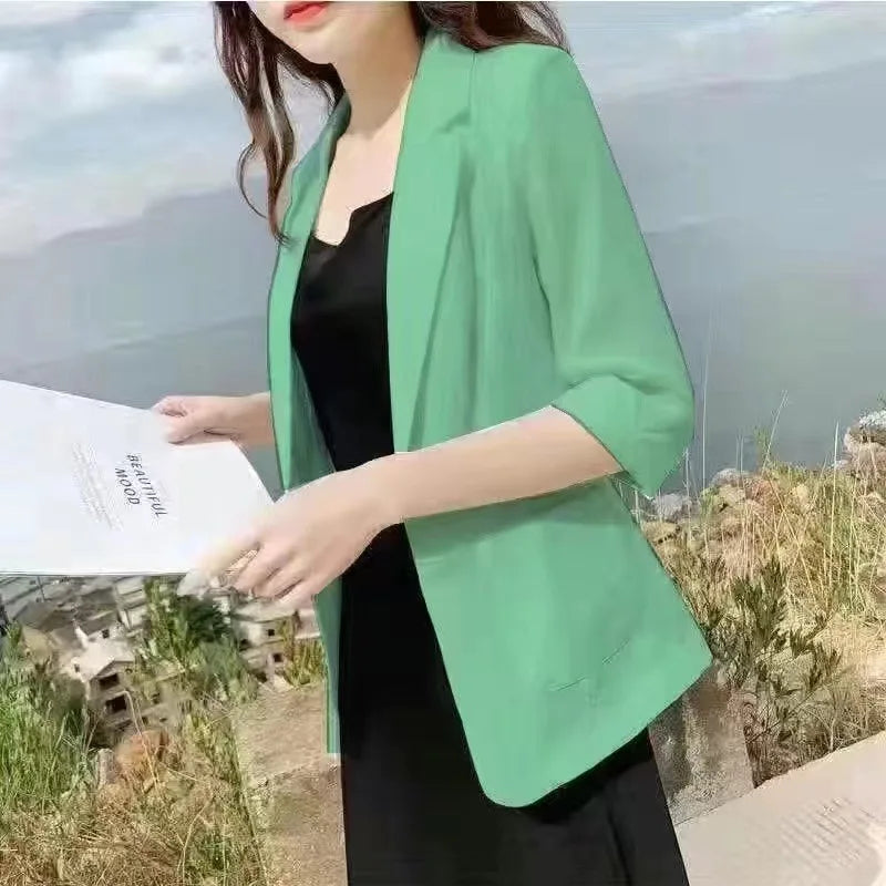 Linen Small Blazer For Women, Thin  Summer Suit, Korean Version, Sun Protection, Casual British Style, White And Black