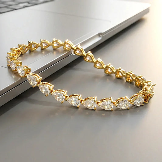 Bracelet de tennis complet en moissanite pour femmes, en argent sterling 925, poire, diamant de laboratoire, bijoux de luxe étincelants