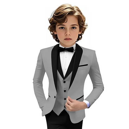 Boys Shawl Lapel Suit Set 3 Pieces Host Costumes,Formal Smart Slim Fit Suits For Kids,Plus Size Tuxedo Party Outfit 2-20T