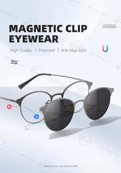 Magnetic Sunglasses Men Women Polarized Clip On Sun Glasses Frame Vintage Multifunctional lens Day Night Vision Eyewear UV400