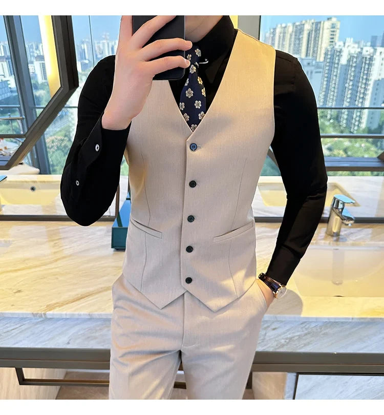 ( Vest + Pants) Men Luxury High Quality Business Suit Vest 2 pieces Formal Groom Wedding Dress Vest Set Fashion Club Clothing