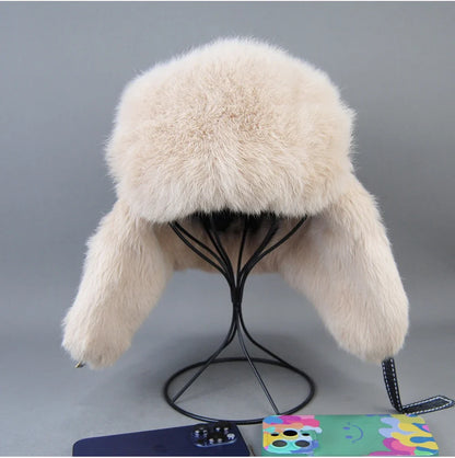 2026 Fashion Men's 100% Natural Rabbit Fur Bomber Hats Winter Russian Man Warm Real Sheepskin Leather Hat Male Real Fur Caps