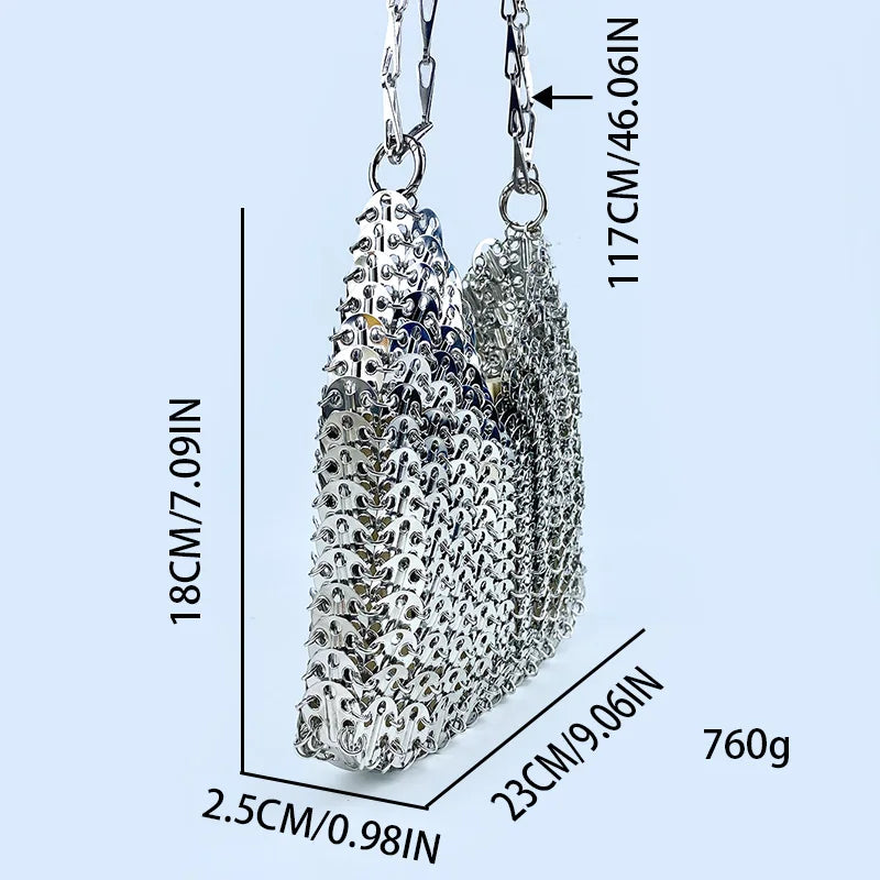 2024 Hot selling metal sequin high-capacity mobile phone cross-body chain bag handmade bag for women's fashion trend