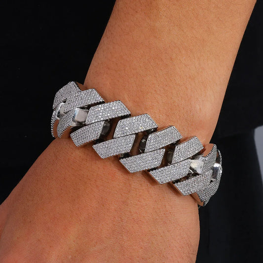 Bracelet homme maille cubaine plaqué or Bling Miami cubaine serti de diamants pour homme 25 MM Bijoux Hip Hop glacés