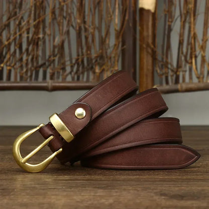 2.4 CM Pure Cowhide Genuine Leather Ladies High Quality Jeans Brass Buckle Belts Cowboy Fashion Designer Belts for Women luxury