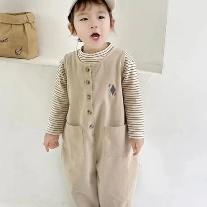 Kids Cargo Pants Boys Set Korean Spring Autumn Children's Clothing Long Sleeved Striped T-shirt+Overalls 2pcs Set Kids Jumpsuit