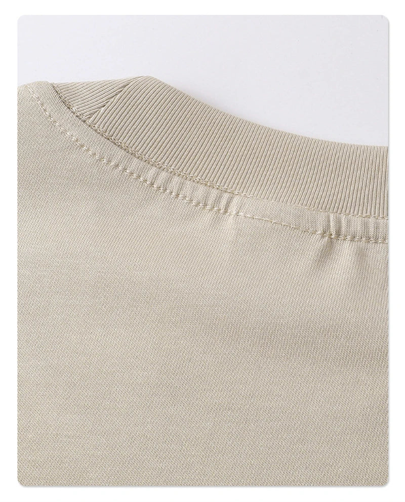 New Men Summer Boxy 275gsm Cotton T-Shirts Retro Unisex Oversized Short Version Basic T Shirt Brand Tees HY1070