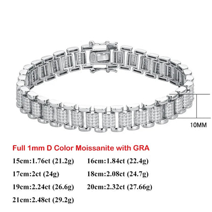 2024 Original Full 1mm D Color Moissanite Diamond Cuban Link Bracelet For Men Women Unisex 925 Silver 10mm Wrist Bracelets