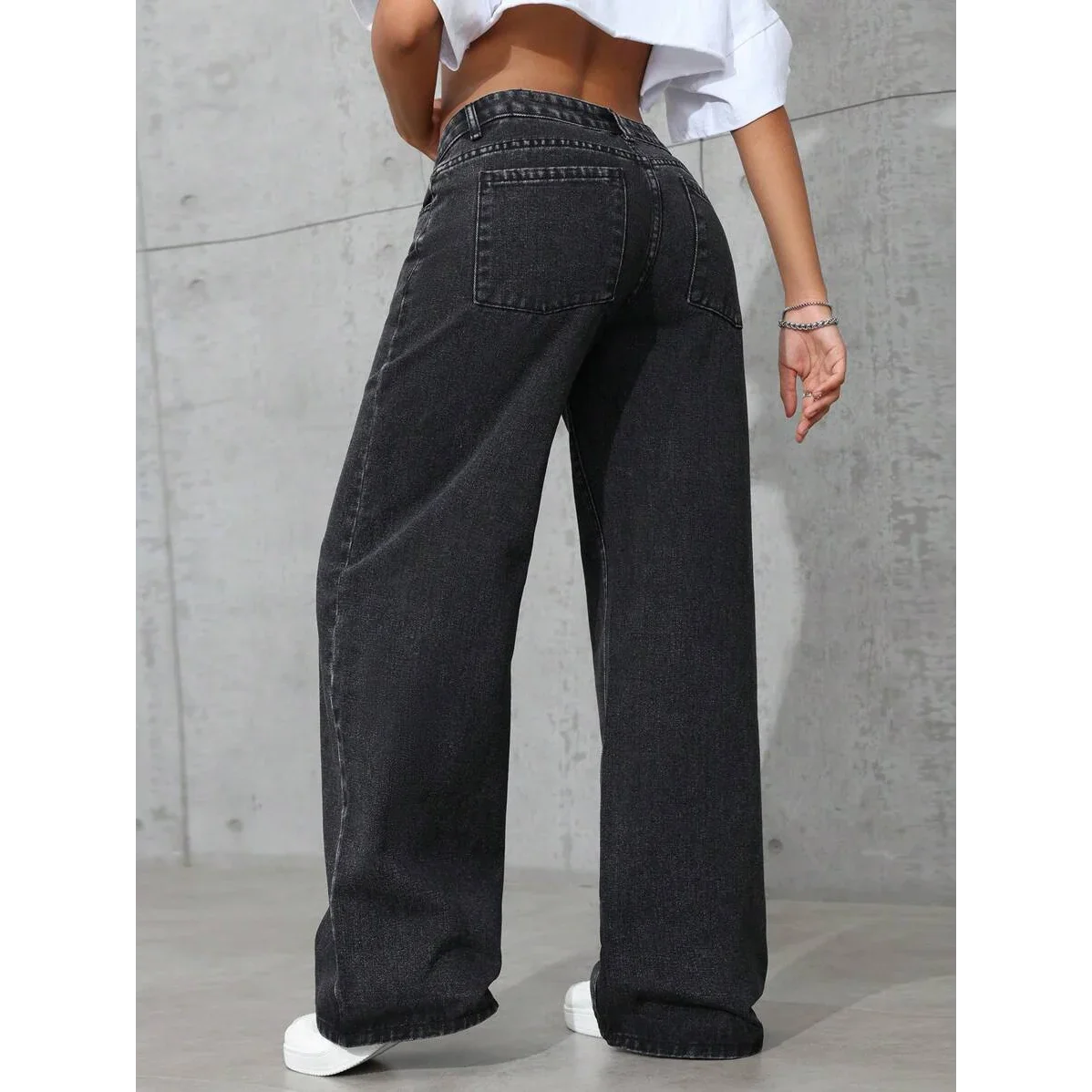 Plus Size Women's Wide Leg Jeans Washed Elastic Casual Loose Fit Ladies Denim Pants Comfortable Stretchy Trousers