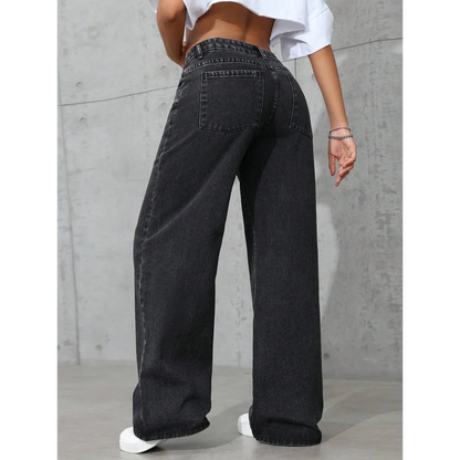 Plus Size Women's Wide Leg Jeans Washed Elastic Casual Loose Fit Ladies Denim Pants Comfortable Stretchy Trousers