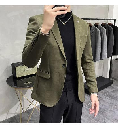 Plus Size 4XL-M Autumn Deerskin Velvet Jackets Blazer 6 Color Men Business Slim Blazers Hommes Casual Wedding Tuxedo Suit Coat