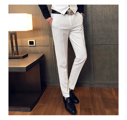 2022 Spring Summer New Men Suit Pants Solid Color Casual Business Dress Pants Slim Fit Trousers Formal Men Social Casual Pants