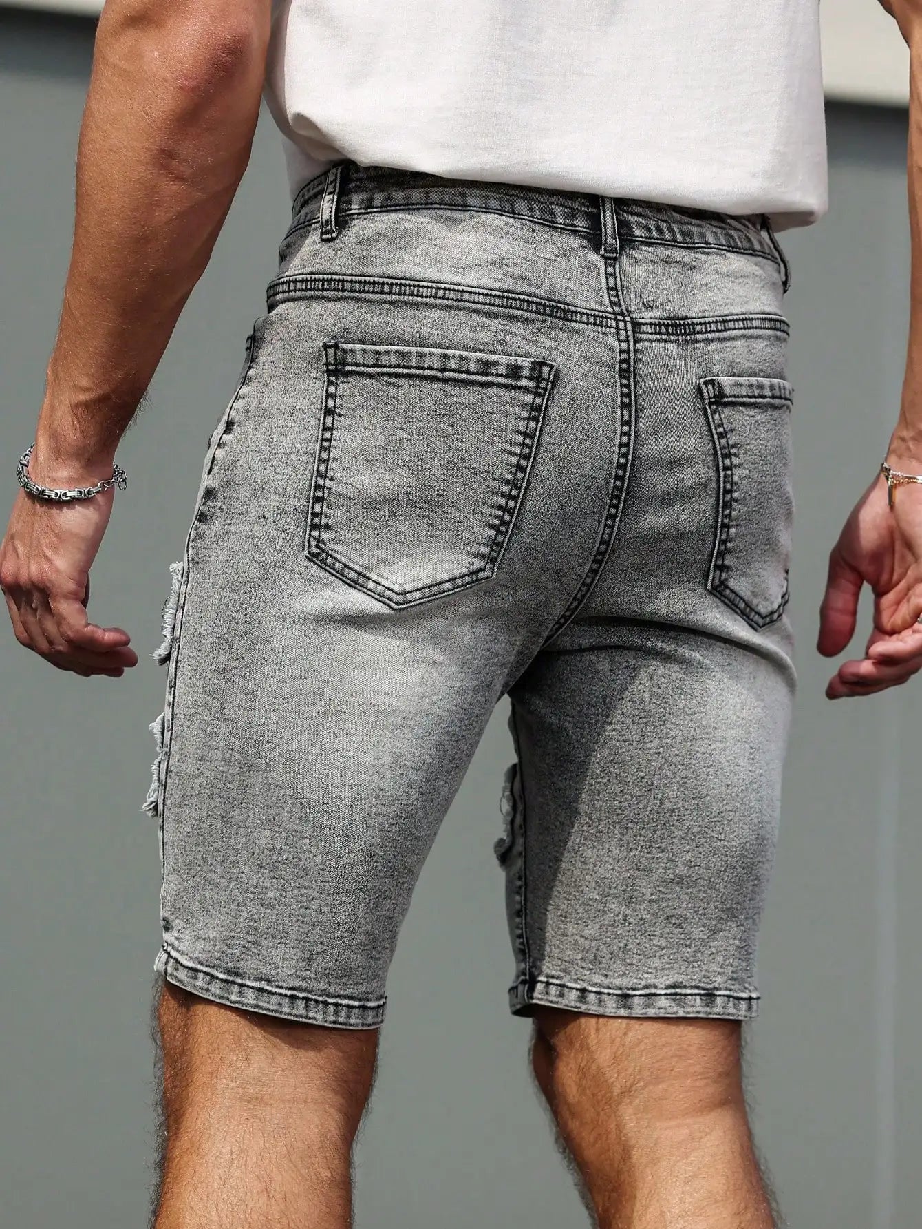 Men's Vintage Ripped Denim Shorts - Loose Streetwear