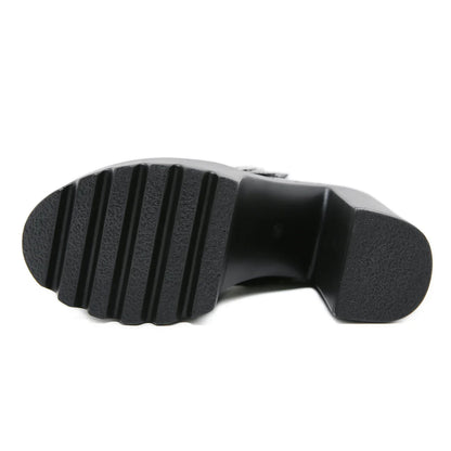 Block Heels Pumps for Women Fashion Multi Buckle Strap Heart Design Dress Shoes Side Zipper High Heels Mary Jane Shoes