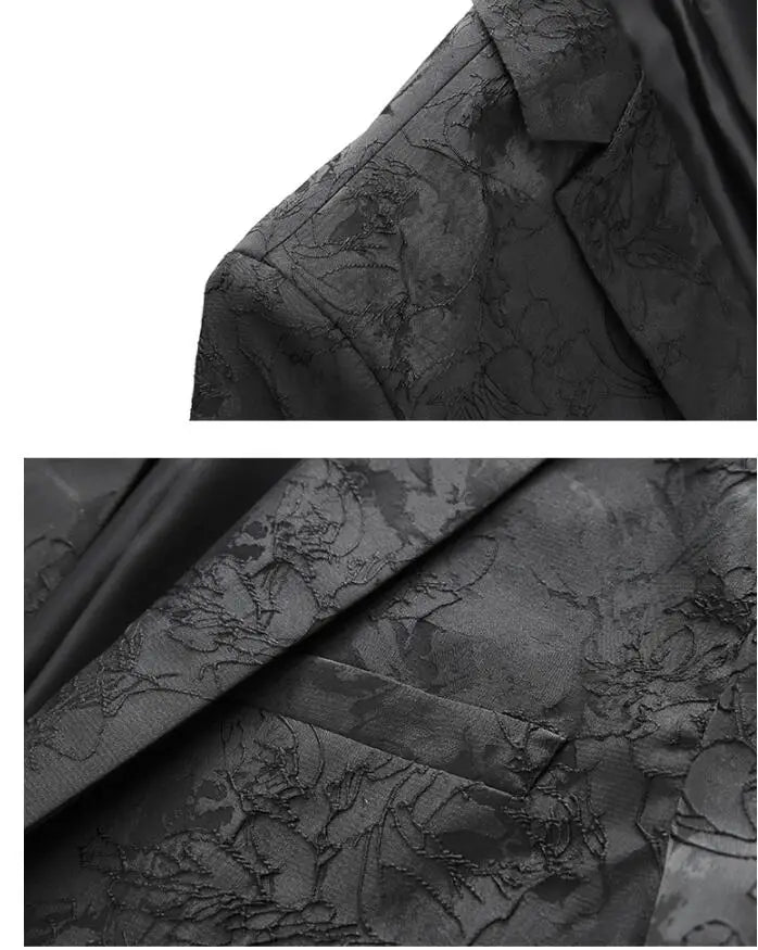 Classic Black Jacquard Suit Male Business Casual Coat Fashion Men Wedding Party Tuxedo Dress Blazers Slim Fit Tops