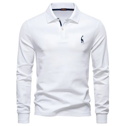 2025 Business Casual Polo Shirt Men Solid Color Long Sleeve Cotton Rich Blend Breathable Polos Male