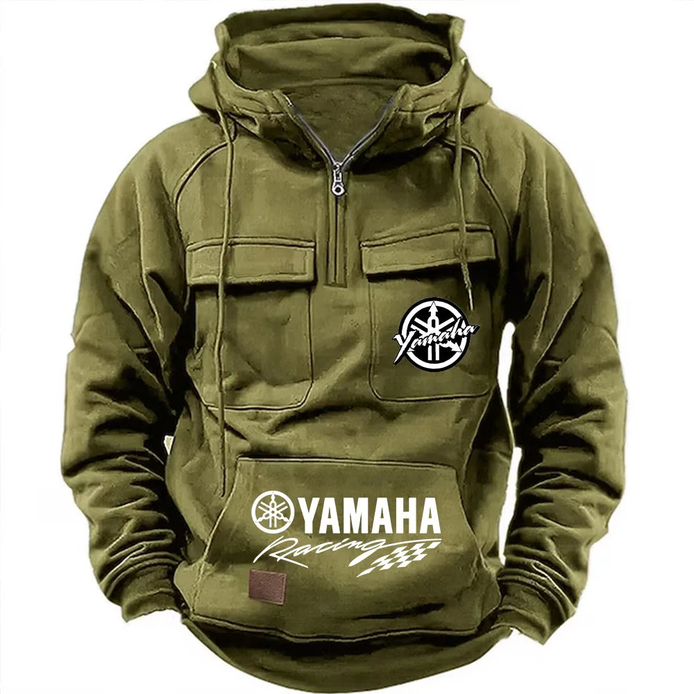 logo motorcycle racing competition 2026 new men's multi pocket zipper outdoor sports hooded sweatshirt