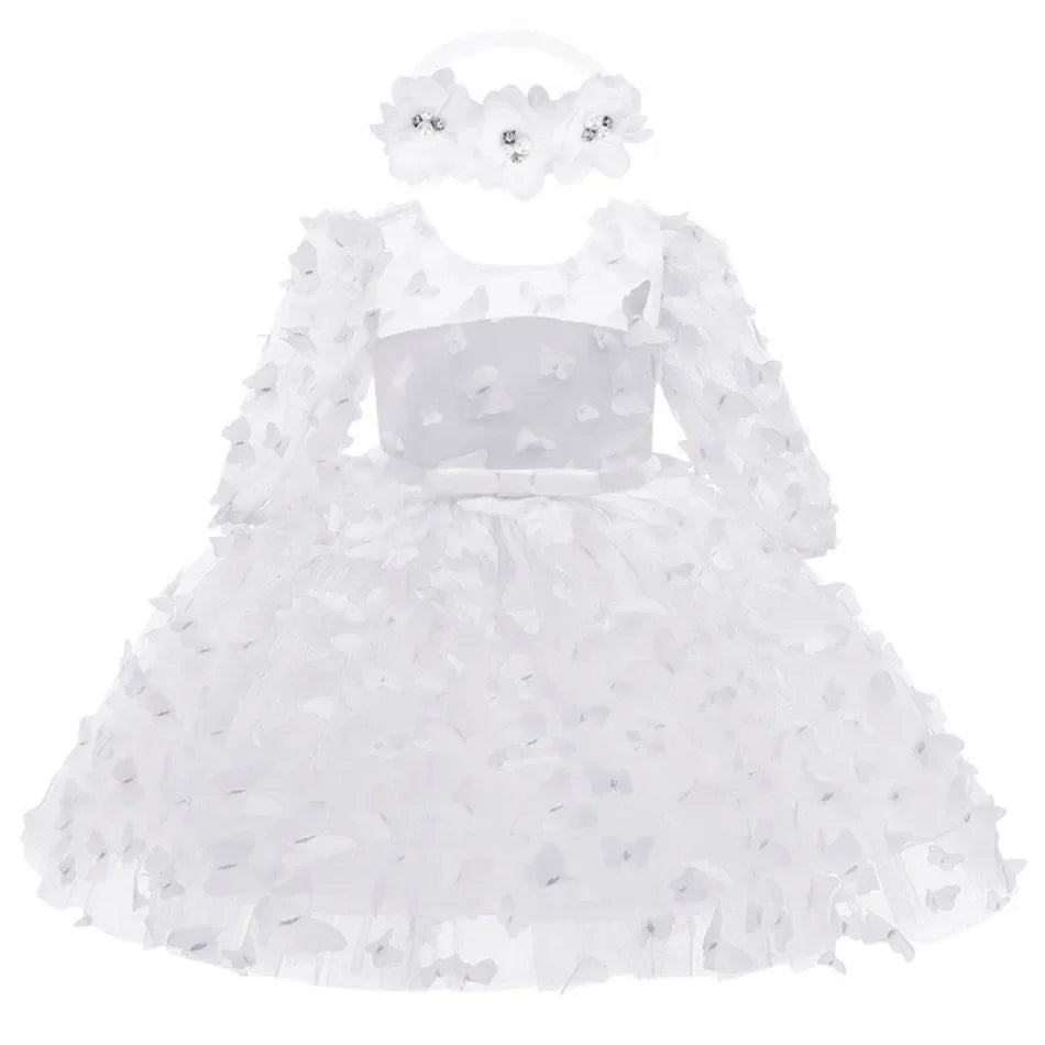 Kids Girl Princess Dress Toddler Long Sleeve Birthday Party Costume Butterfly Design Baby Girl Dress Summer Gauze Children Dress