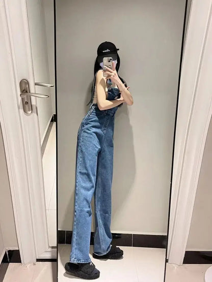 Plus Size Women's High Waist Overalls Denim Utili Pants Straight Leg Spring Autumn New Sle Loose Slimming Versatile Onesie