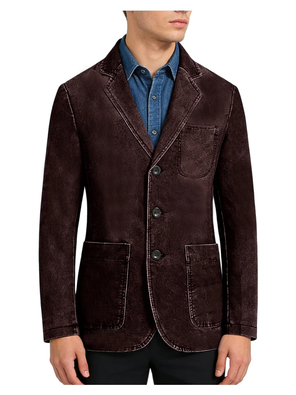 Men‘s Casual Denim Blazer Notch Lapel Jean Jacket Lightweight Stretch Suit Sport Coat with Pockets