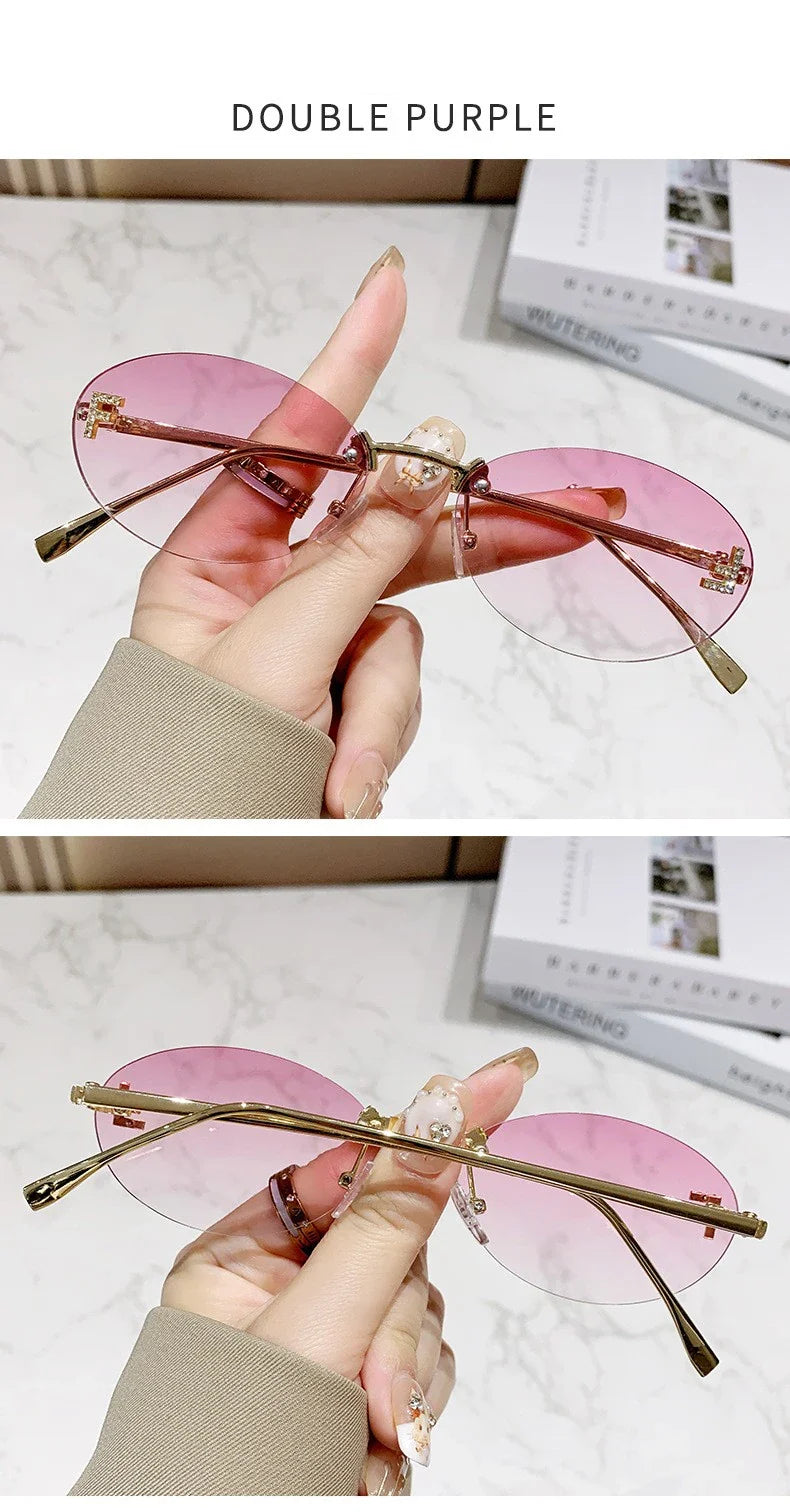 Elegant Diamond Oval Sunglasses Male Letter "F" Rimless Sunglasses  Car Sunglasses  Driving Glasses Sunglasses Women