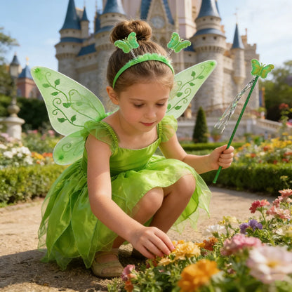 Girls Flower Fairy Dress Up Kids Princess Dress With Wings Halloween Princess Costume Elves Party Tinkerbell Tinker Bell Dress
