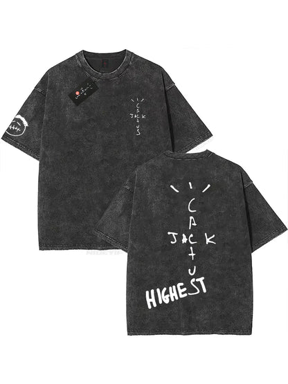100% Cotton Oversized T Shirt For Men Women HipHop Washed T Shirts cactus jack Short Sleeve Gift Tops look mom i can fly K39