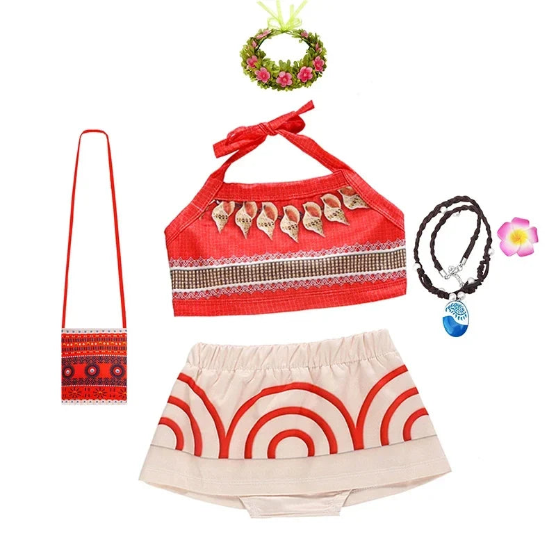 Children Cosplay Dresses Girls Moana Princess Dress for Kid Halloween Maui Vaiana Costume Children Birthday Party Clothes Set