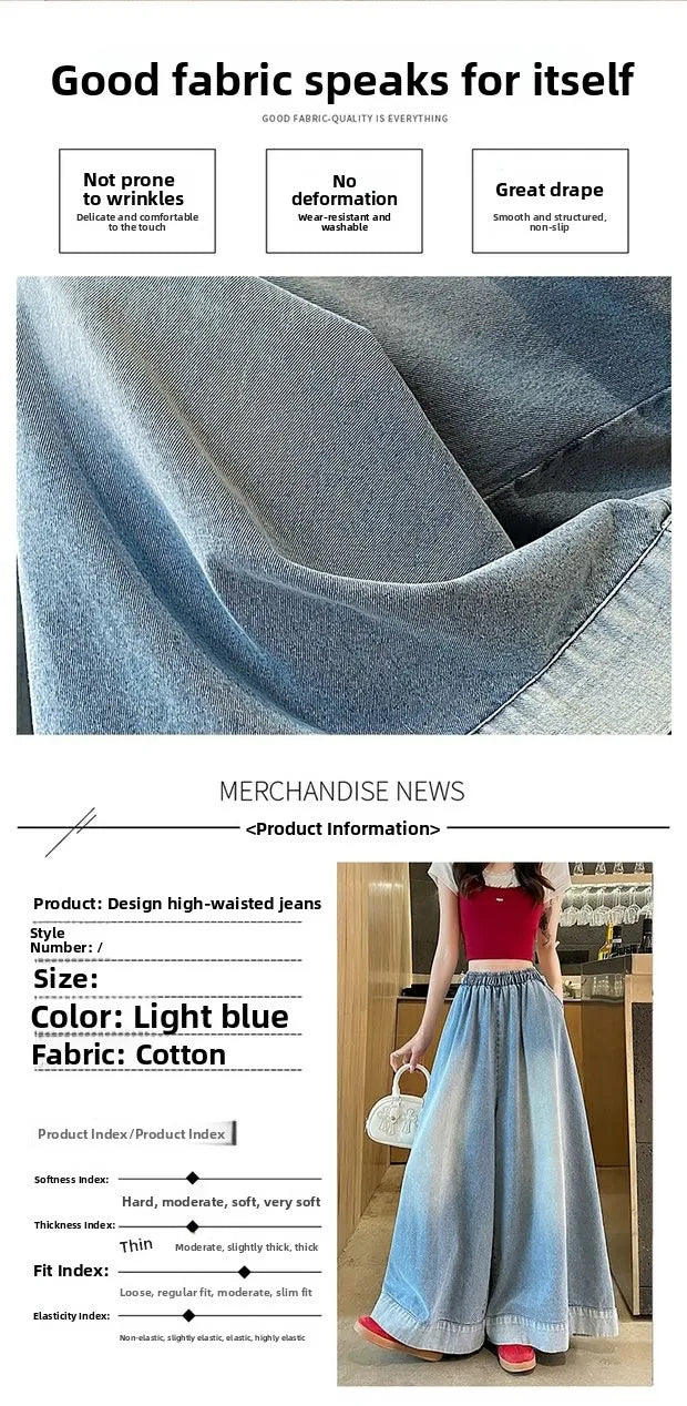 Casual High Waist Wide Leg Jeans Women's Loose Fit Summer Faion plus Size American Sle Cuffed Casual Denim Skirt Pants
