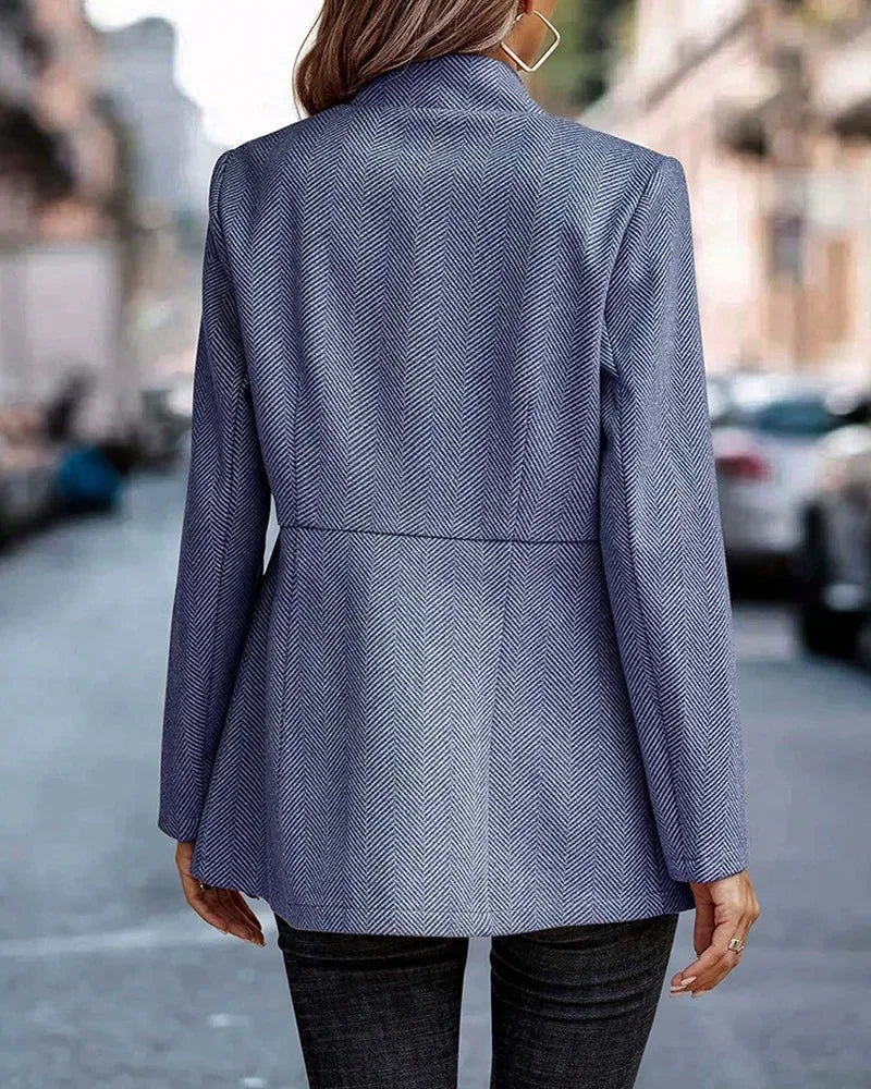 Fashionable Casual Woolen Open Cardigan Jacket Simple Design Princess Sleeve Polo Collar Full Length Single Piece Women's Suit