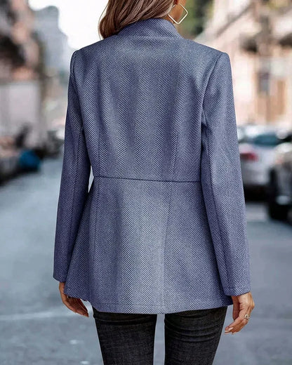 Fashionable Casual Woolen Open Cardigan Jacket Simple Design Princess Sleeve Polo Collar Full Length Single Piece Women's Suit
