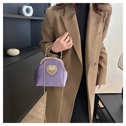 Chains Velvet Frame Heart Dinner Hand Bags Diamonds High Quality Shoulder and Crossbody Bags for Women 2024 Fashion Hot Sale