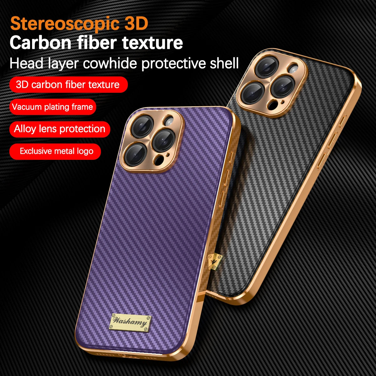 Luxury Plating Leather Carbon Fiber Texture Phone Case For iPhone 17 16 15 14 13 Pro Max Plus 17Air Alloy Lens Shockproof Cover