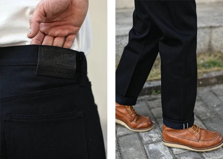 Mens Jeans Black Jeans Double-sided Dyeing Sanforized Selvedge Denim Jeans  16 Oz Regular Fit