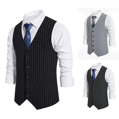 Men's Suit Vest Striped Single Breasted Waistcoat Stylish Mail Suit Retro Vest Wedding Business Banquet Daily Groomsman Uniform