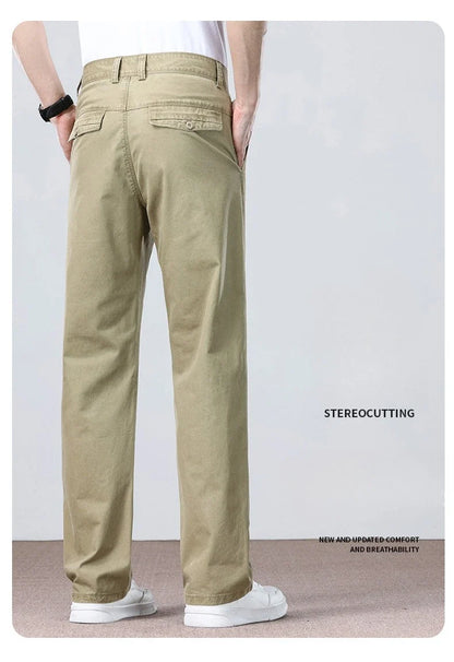 100% Cotton Straight Casual Pants Men's New Cargo Pocket Fashion Brand Comfortable High Quality Business Male Pants
