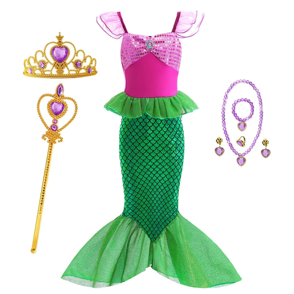 Ariel Princess Girl Little Mermaid Dress Halloween Cosplay Birthday Party Costume Fancy Clothes Children Outfit Dress