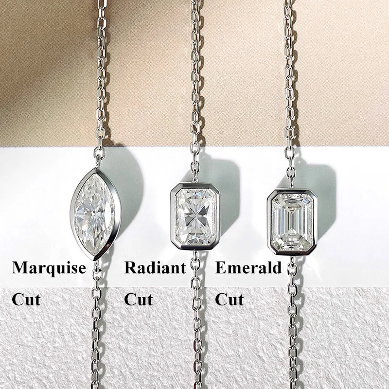 1/2CT Marquise Pear Cut Moissanite Solitaire Link Bracelet Women s925 Silver Bezel Setting Lab Diamond Bridal Wrist Chain