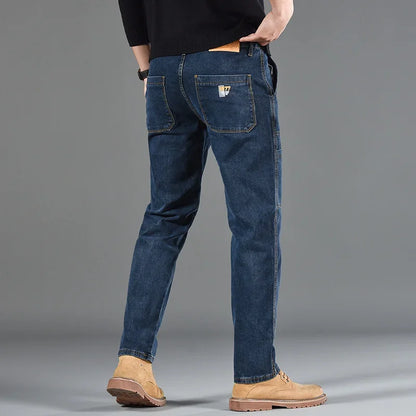 2026 New Style Jeans Men's Slim Fit Korean Style Comfortable Straight Leg Elastic Gray Mid Waist Pants Men's Casual Denim Pants
