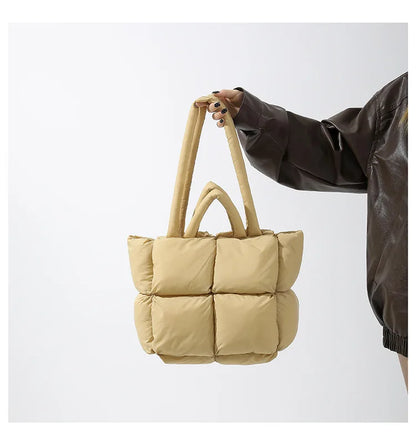 Fashion Soft Puffer Tote Bag Designer Quilted Women Shoulder Bags Nylon Padded Lady Handbags Down Cotton Warm Winter Shopper Bag