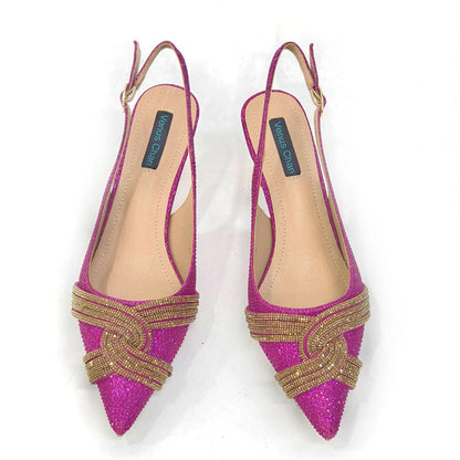 2024 Special Design High Quality Orange Color African Women Shoes and Bag Set with Shinning Crystal for Wedding Party