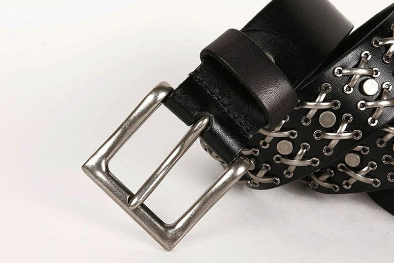 3.8CM Cowboy Punk Belt Real Genuine Leather Men Belt Metal Stud Rivet Jeans Belts For Men Strap Ceinture Homme Male Strap