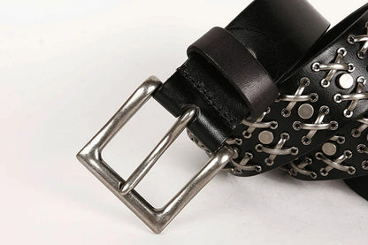 3.8CM Cowboy Punk Belt Real Genuine Leather Men Belt Metal Stud Rivet Jeans Belts For Men Strap Ceinture Homme Male Strap